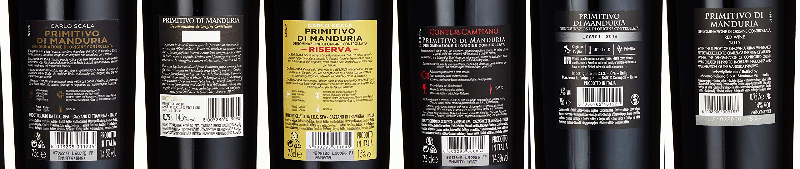 The Wine Guys The Wine Guys Probierpaket Primitivo di Manduria DOC Weinpaket mit italienischem Rotwein Perfektes Tasting-Set trocken (6 x 0.75 l)