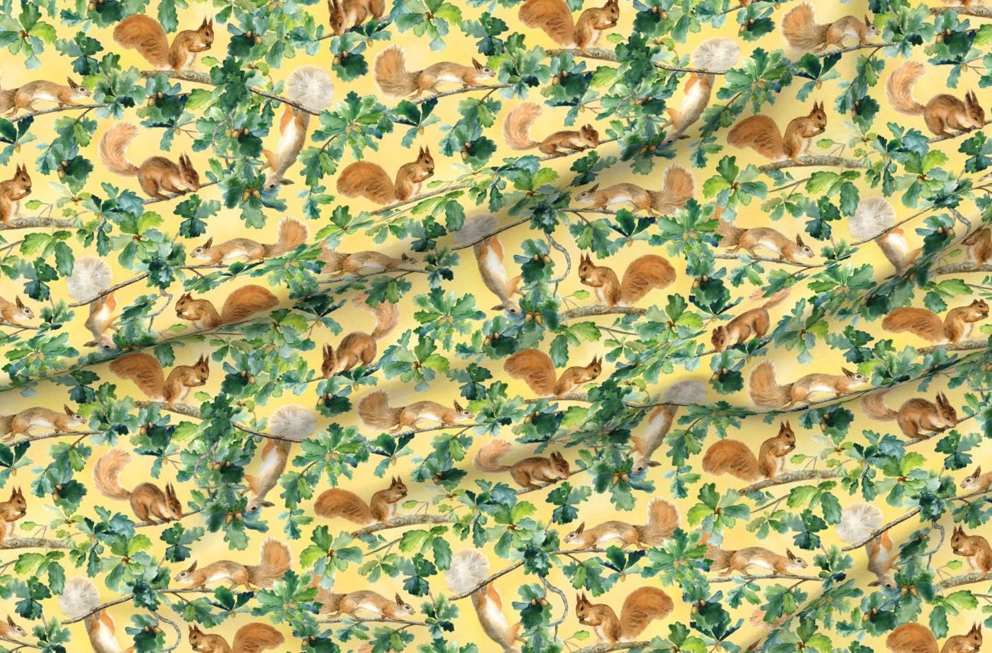 Spoonflower Fabric - Squirrels Watercolor Squirrel Animal Autumn Summer Tree Woodland Printed on Organic Cotton Sateen Fabric by The Yard - Sewing Quilting Apparel Home Decor