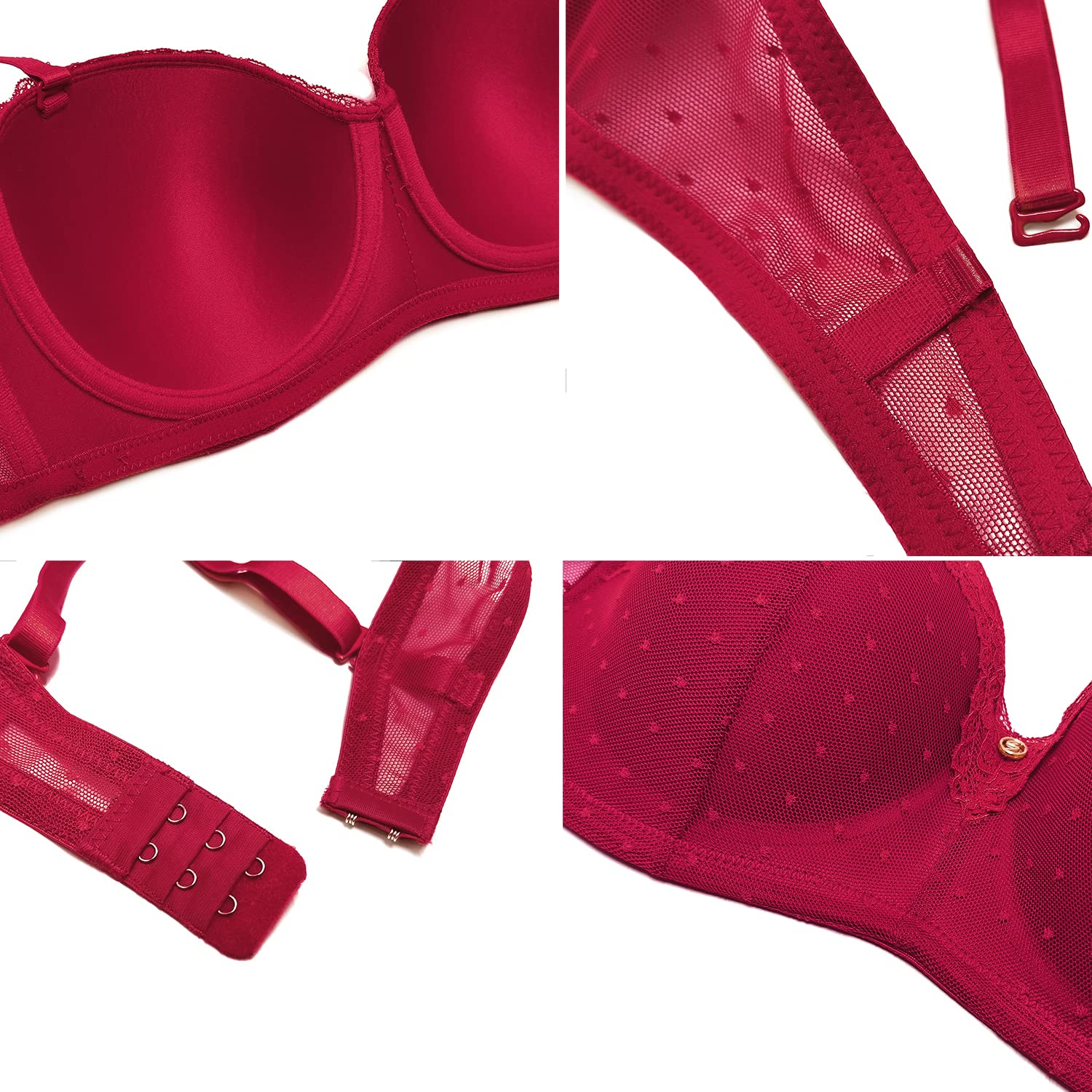 SHEKINI Sujetador Básico de 2 Piezas para Mujer Ropa Interior de Encaje con Anillo de Acero Sujetador sin Relleno Bralette Hebilla Trasera Correa de Hombro Ajustable Bra