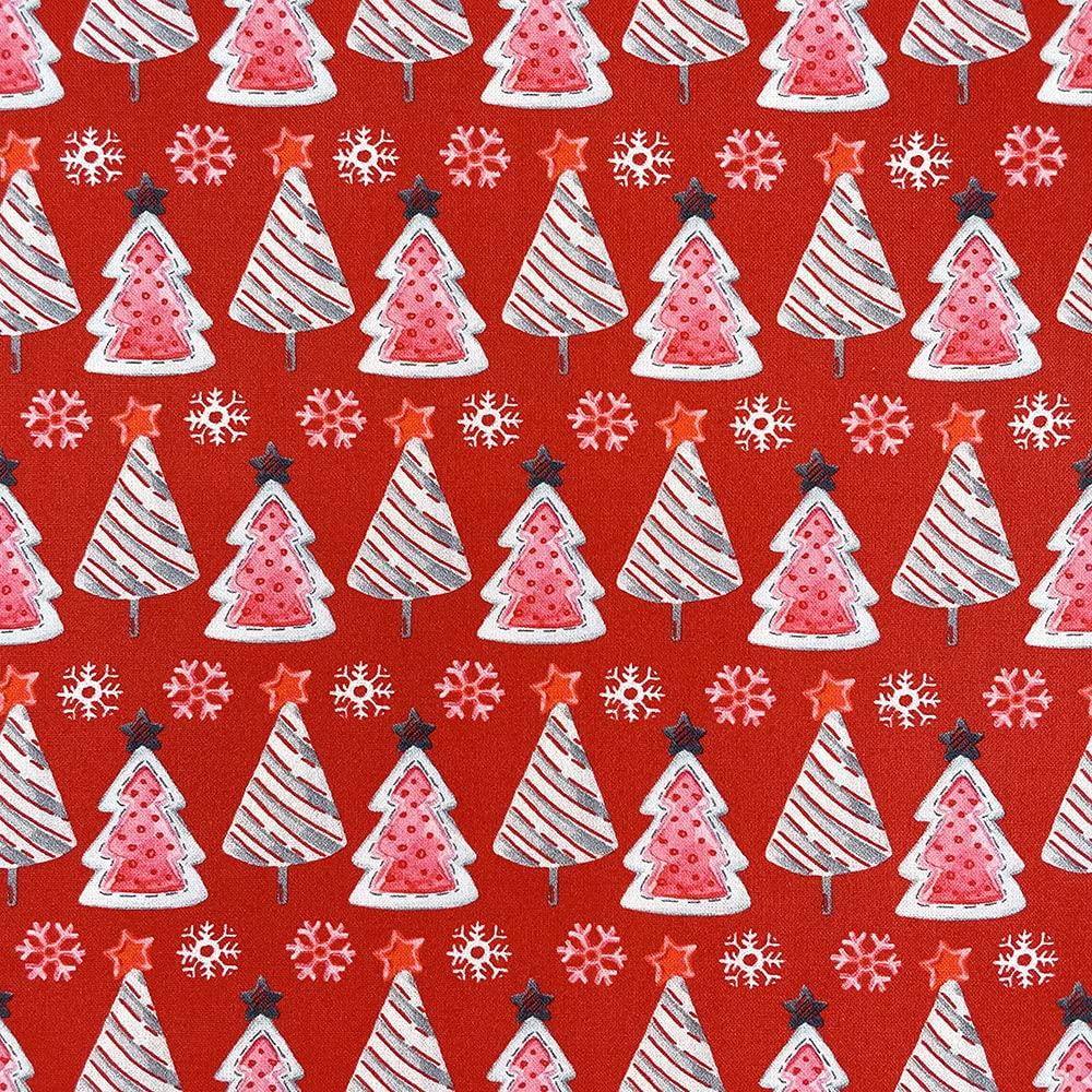 Discover Lifestyle & Fashion Fabrics Trees Red 100% Cotton Christmas Xmas Crafty Prints For Children Kids Crafts Quilting Fabric Material | 55" - 140 Cm Wide (Per Quarter, )