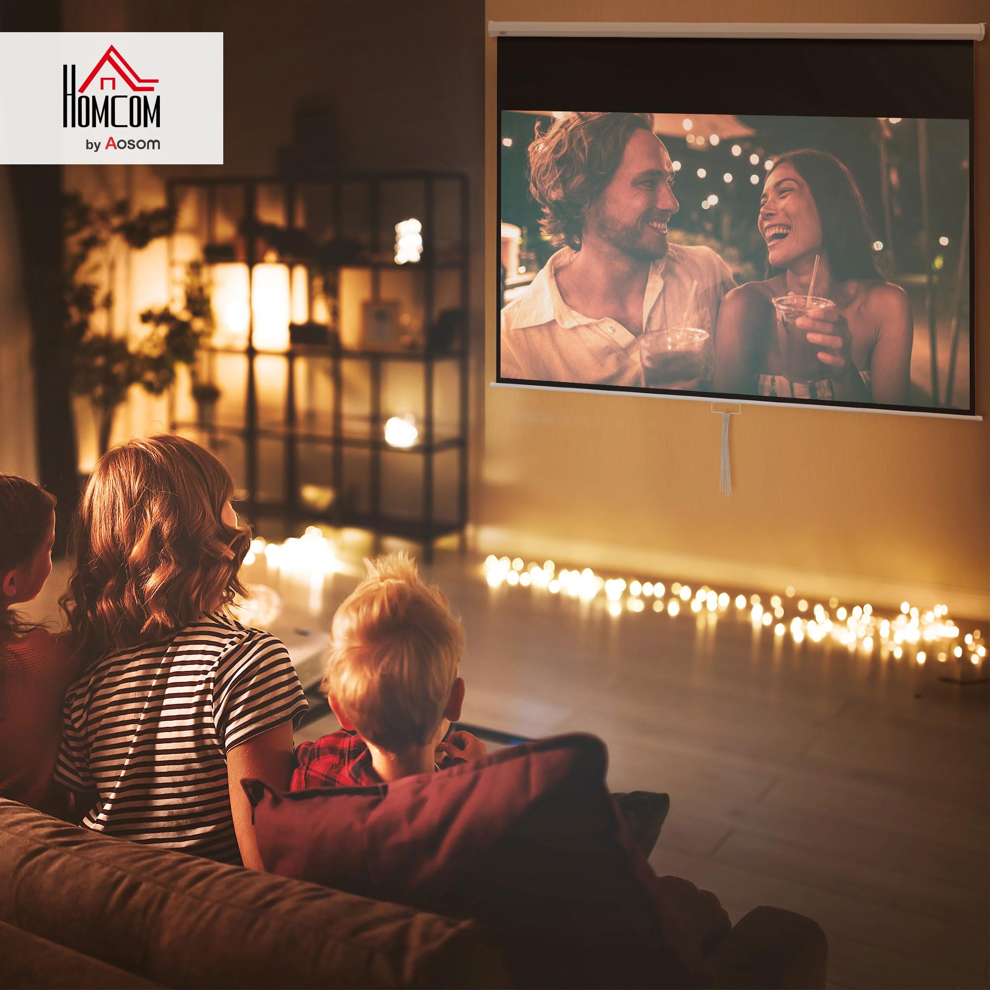 HOMCOM Écran de Projection de 120 Pouces, écran vidéoprojecteur, pour Home cinéma, 16:9 4K HD, Fixation Mur ou Plafond, 283 x 8 x 192 cm, Blanc