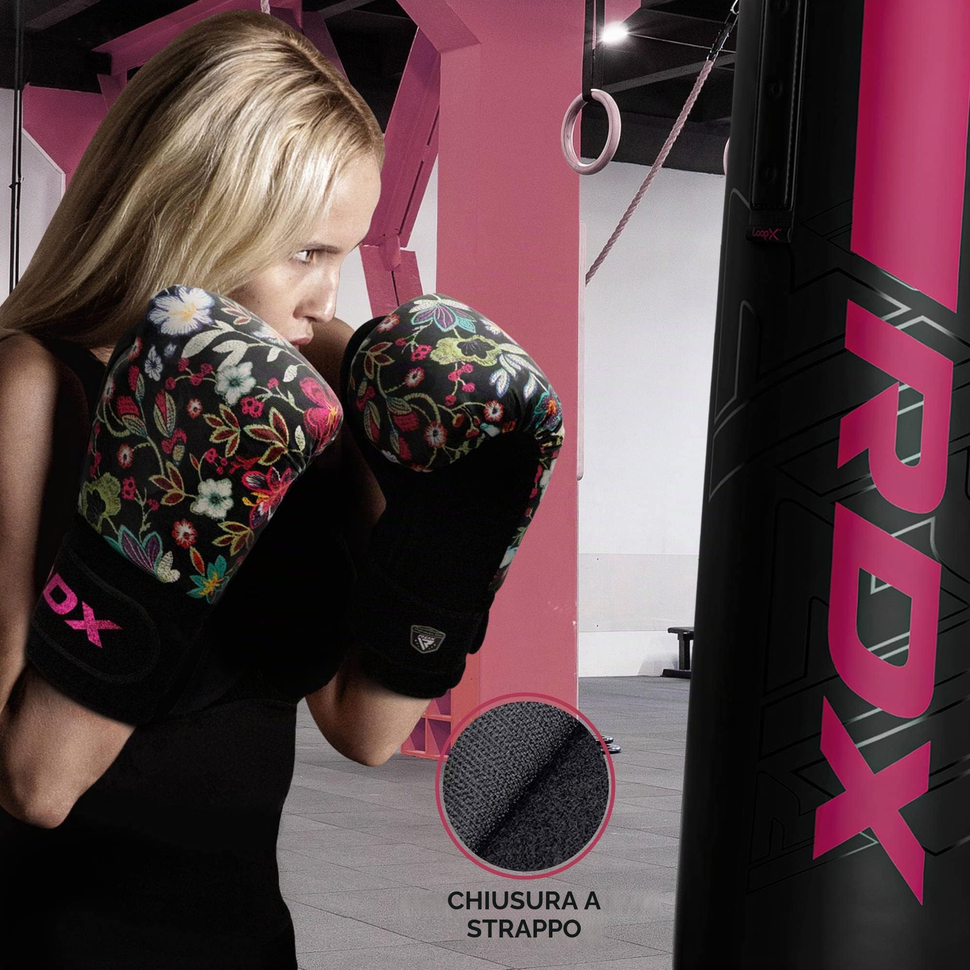 RDX Donne Guantoni Boxe per Allenamento e Muay Thai | Flora Pelle Le Signore Guanti da Sacco per Kickboxing, Sparring | Grande per Colpitori Punzonatura, Sacchi Pugilato, Boxing Gloves