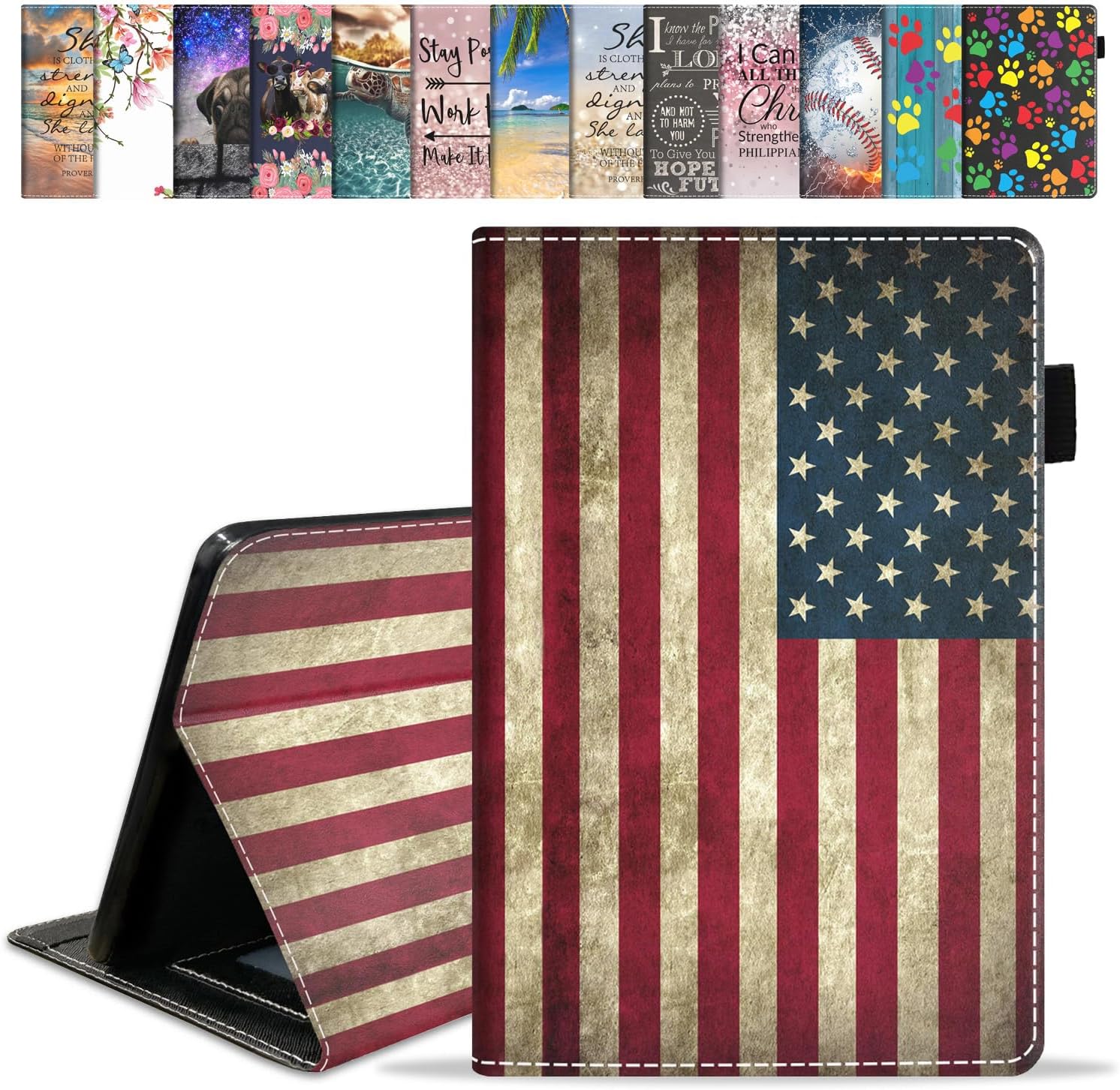 Case for All-New Amazon Fire Max 11 Tablet (11 Inch, 13th Generation, 2023 Release) with Card Slot & Auto Sleep/Wake - Slim Folding Stand Folio Cover, Vintage USA American Flag