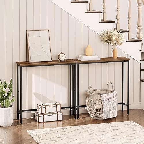 Miniatura 8 de HOOBRO Mesa consola estrecha, mesa de entrada pequeña de 29.5 pulgadas, mesa de exhibición lateral de sofá delgada, para pasillo, dormitorio, sala