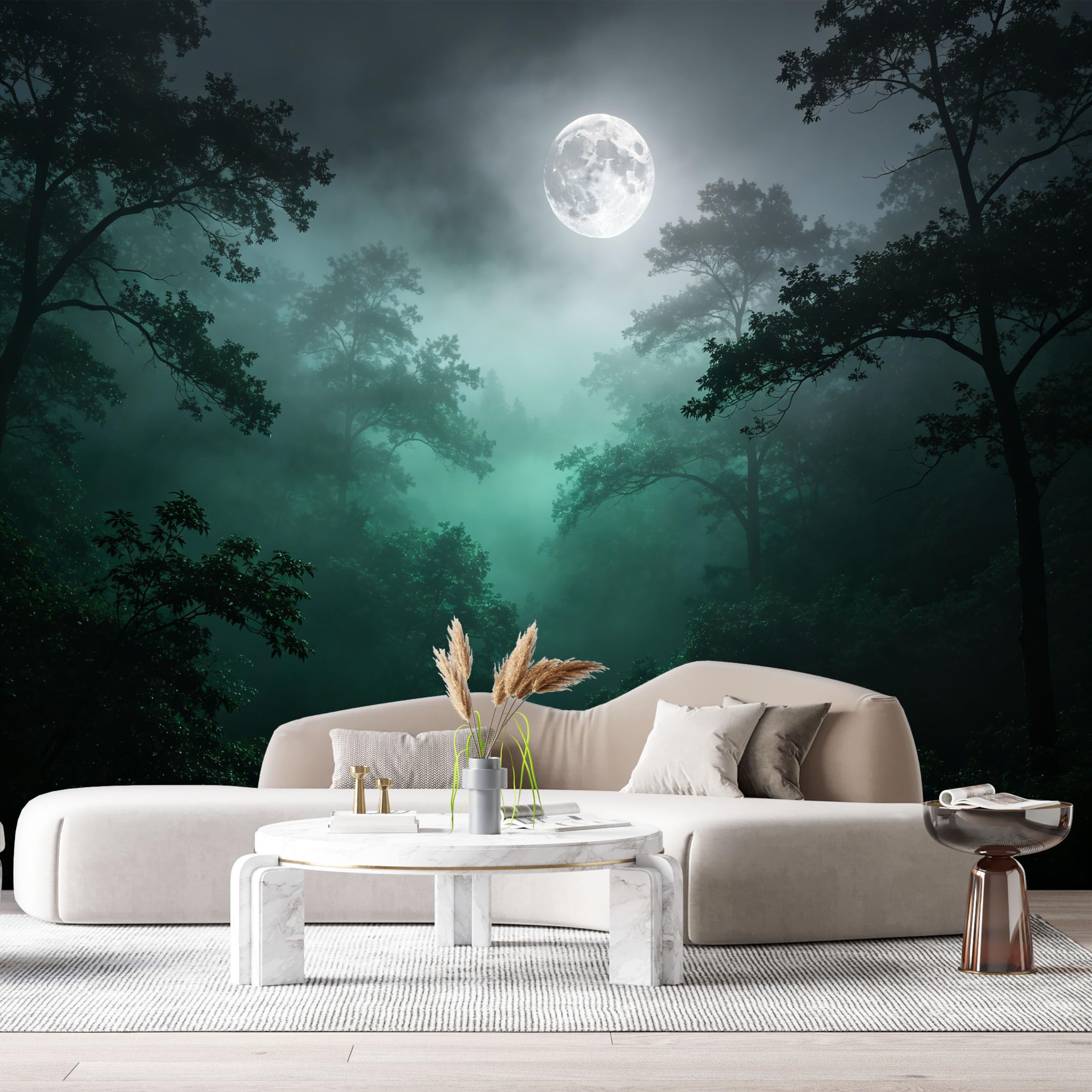 Custom Size Wall Murals Mystical Forest Landscape Moonlight Night Sky Foggy Trees SelfAdhesive Wall Fabric Removable Large Wallpaper for Photo Living Room