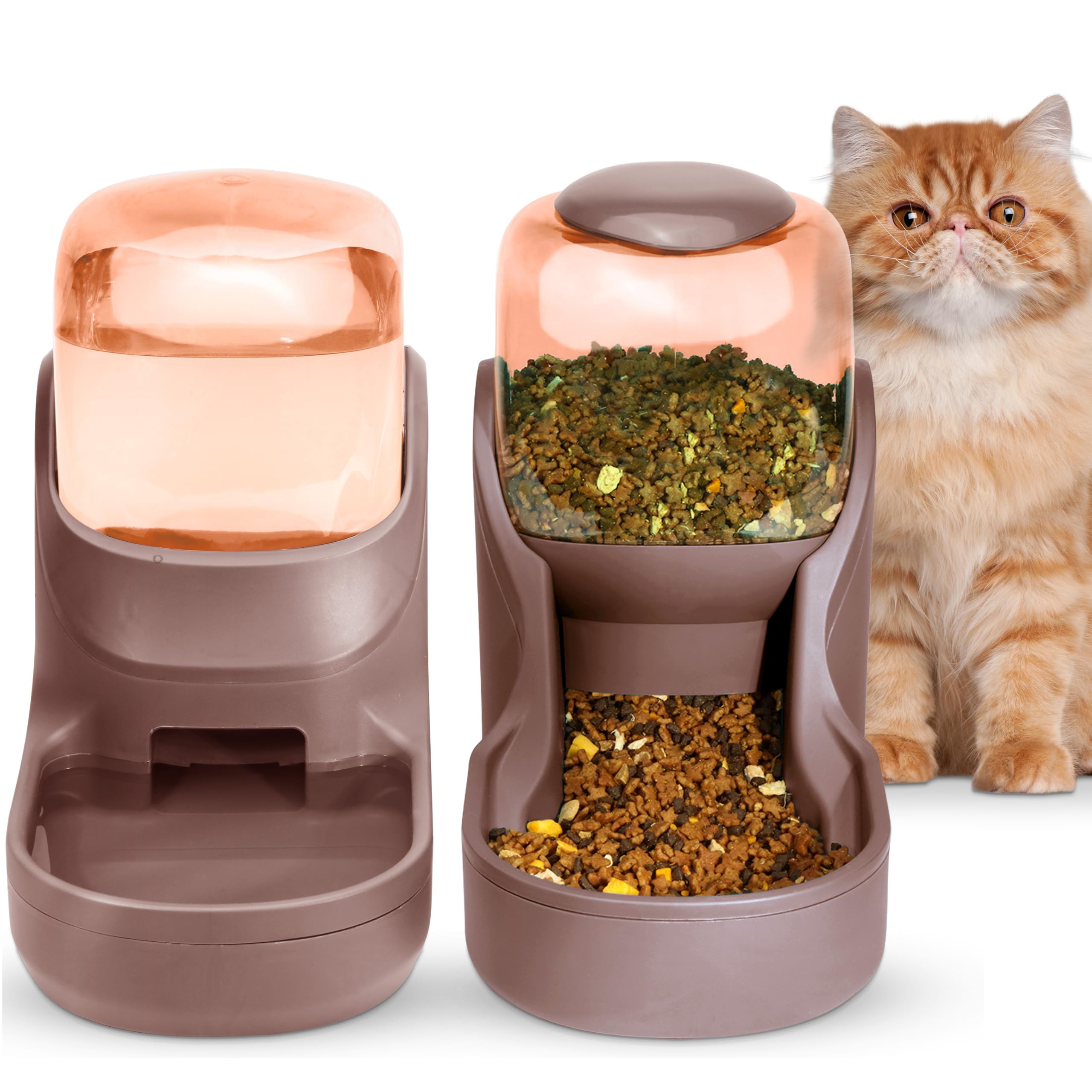 Automatisches Futter- und Wasserspender für Hunde, Katzen, Futterspender und Wasserspender, 3,8 l, 2-in-1 Katzenfutter, Wasserspender für kleine, mittelgroße und große Haustiere (Gray)