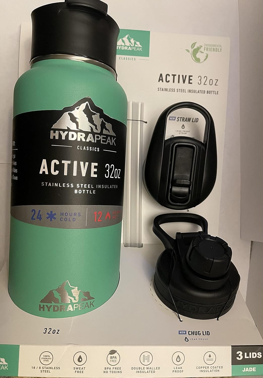 Hydrapeak 32oz Stainless Steel Water Bottle, Leak Proof 3 Lids, Grey Everything Else