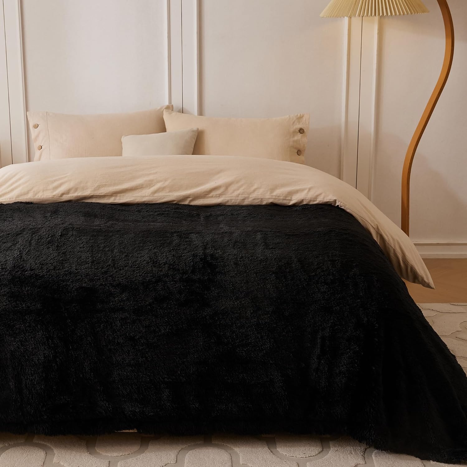 COOVA Ultra Soft Faux Fur Twin Blanket – Fuzzy Fluffy Cozy Microfiber Blankets, Warm Thick Plush Sherpa Fleece Throw Blanket for Couch,Bed,Sofa,Ideal Gift for Women.(Black, 60"x80") - Image 5