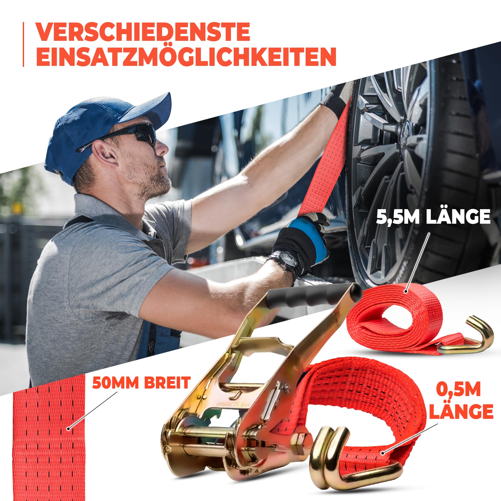 10 x pas mocujący 6 m 5 t (2500/5000 daN, kg), dwuczęściowy 50 mm