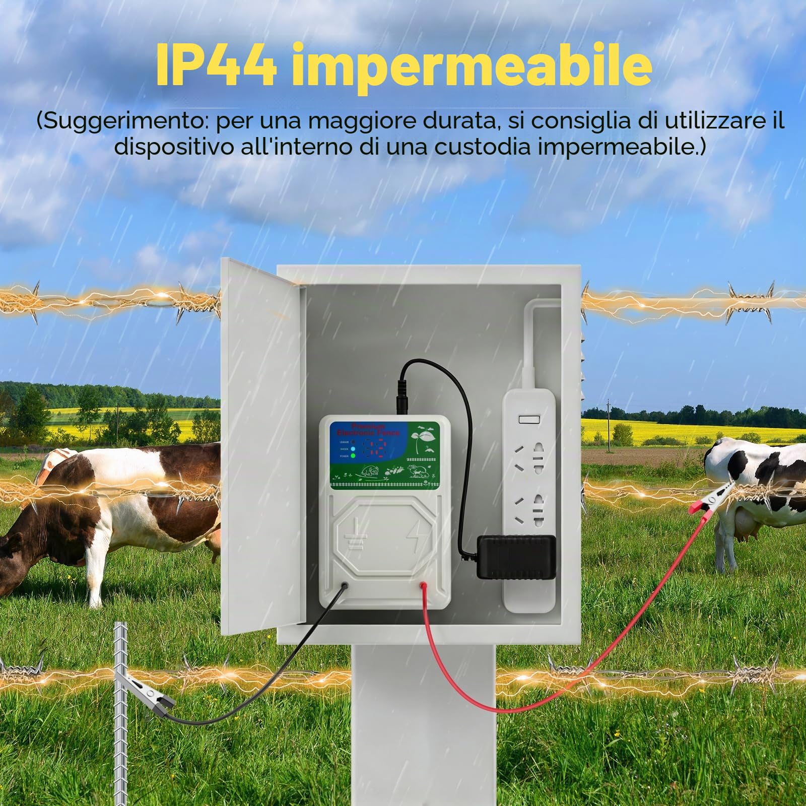 elettrificatore per recinto elettrico con schermo LCD, recinto elettrico per animali con portata di 10KM per allontanare gli animali selvatici, potenza di uscita da 2-3 joule a 13KV