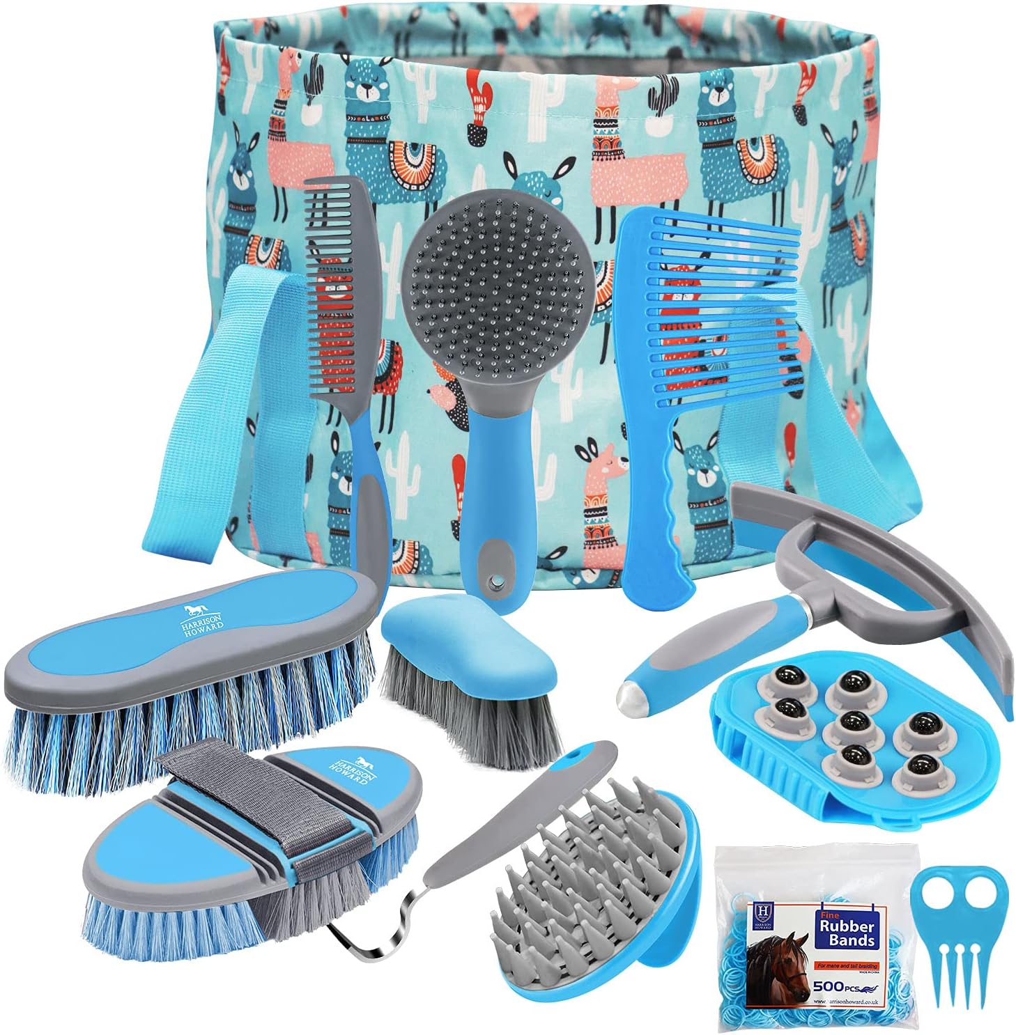 Harrison Howard Horse Grooming Kit 11-Piece Horse Brush Sets with Organizer Tote Bag Tack Room Supplies Shedding Grooming Massaging Tools