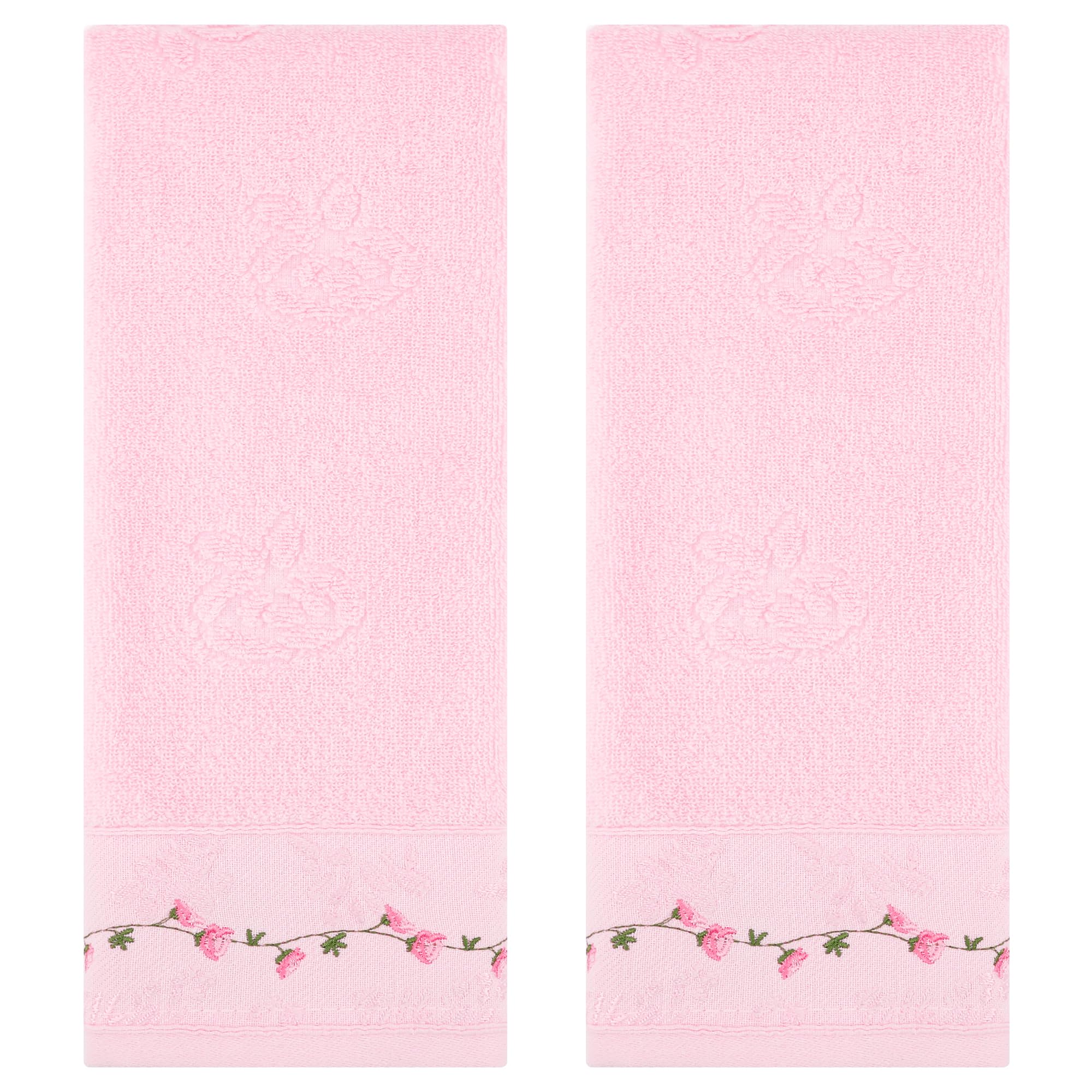 HMETOL Soft Absorbent Floral Embroidered Hand Towels for Bathroom Kitchen