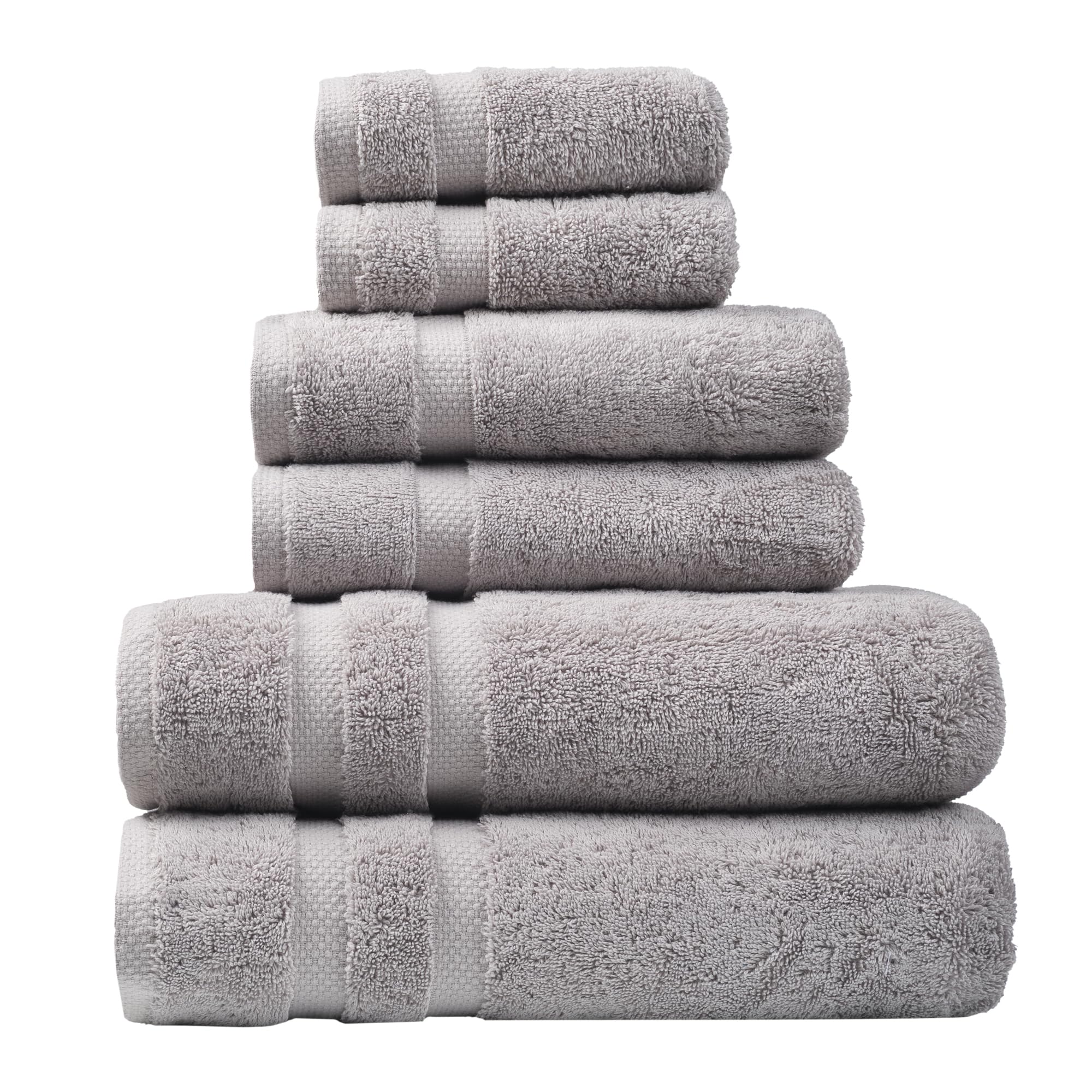 SOFE H&L | Olea Luxury Turkish Cotton Bath Towels Set of 6 : 2 Bath Towels 2 Hand Towels 2 Wash Cloths Cool Gray | Thick, Premium, Soft, Durable,