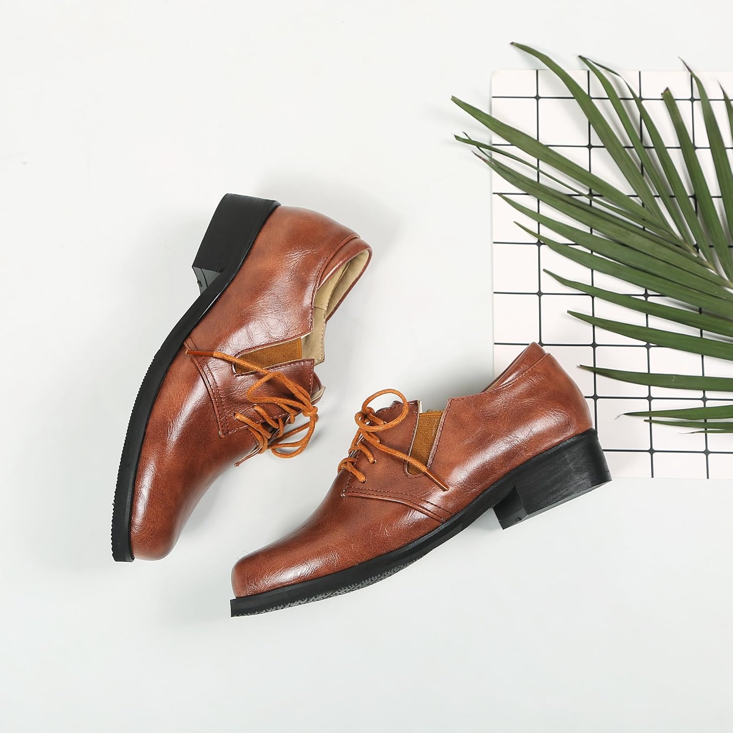 Work Lace Up Derby Women Round Toe Mid Heel Oxford