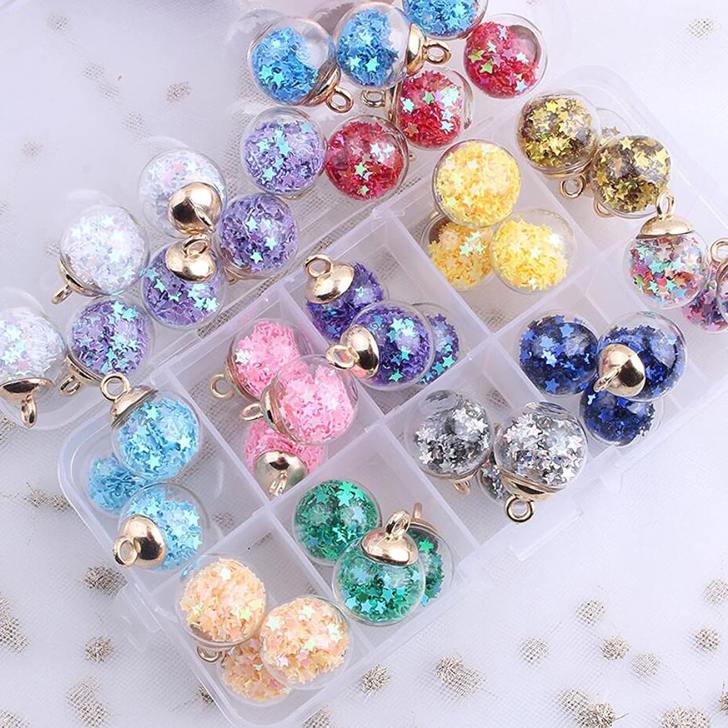 CiCy 64 Pieces 16mm Glass Ball Charms Colorful Ball Charm Pendant with Tiny Stars for DIY Necklace Bracelet Earring Jewelry Making, 16 Color - Image 2