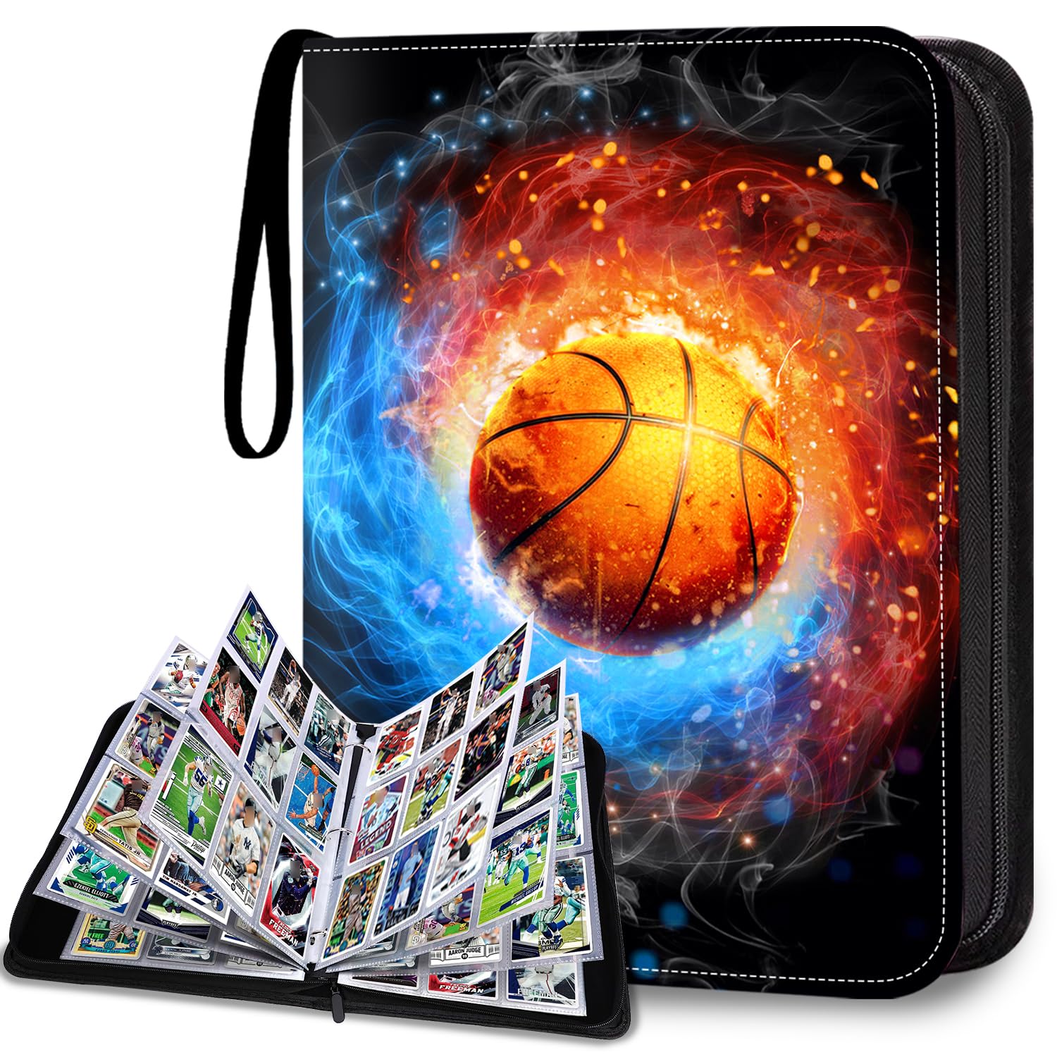 Basketball-Kartenbinder, 900 Taschen, Sportkartenalben, passend für 900 Karten mit 50 abnehmbaren Hüllen, Reißverschluss-Sammelkartenhalter, Organizer für Basketball, Sport-Sammelkarten