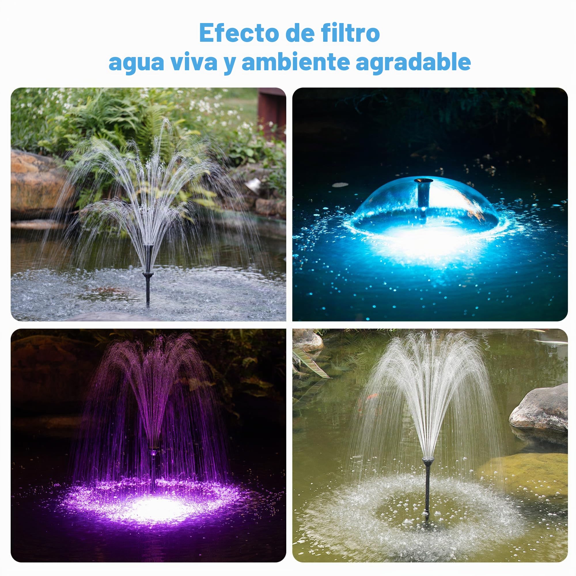 Biling Juego completo de filtros de estanque con bomba de 2500 l/h, 40 W, luz LED RGB, bomba de estanque con filtro para jardines y hermosos juegos de agua