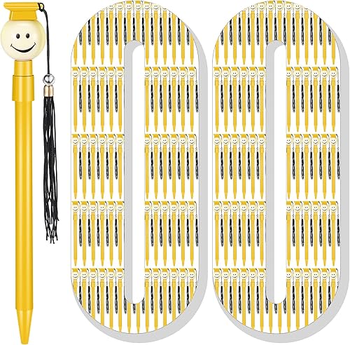Miniatura 1 de Bolígrafo de punta de graduación a granel de 100 unidades, con borlas, cara feliz, punta redonda, punta redonda de 0.028 in, tinta de gel negra,