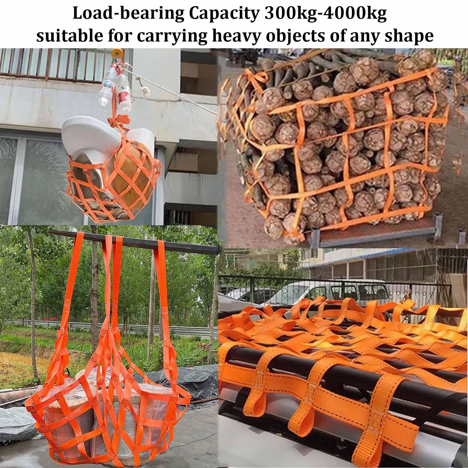 Lastenhebenetze, Flache Polyester-Hebenetze, robuste Sicherheitshebenetze mit Gurten zur Ladungssicherung, Absturzsicherung, Bauschleppen, Heben(1.5X1.5M/Mesh 10cm/Load 300kg)