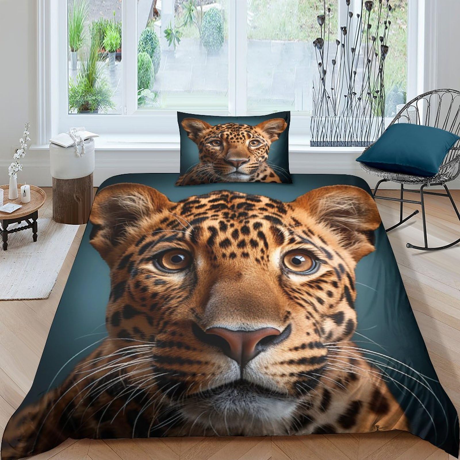 Housse de couette léopard 135x200 cm avec taie d'oreiller pour lit enfant