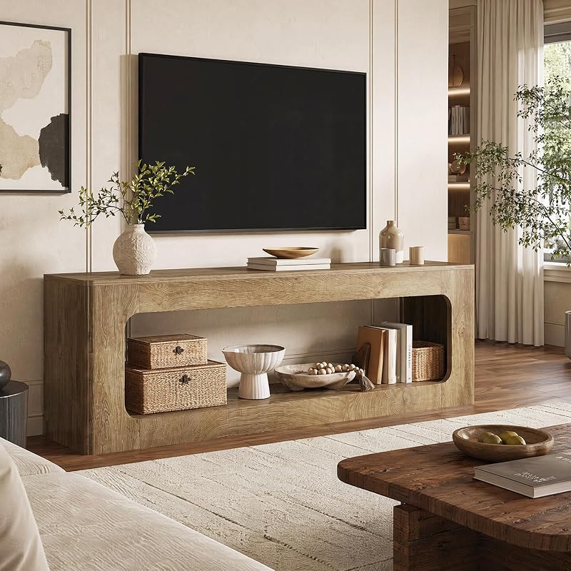Tribesigns 63-Inch TV Stand, Farmhouse Entertainment Center for 55/60/65/75-Inch TVs, Television Console Table with Storage, 2-Tier Media Console for Living Room, Bedroom, Brown image 6
