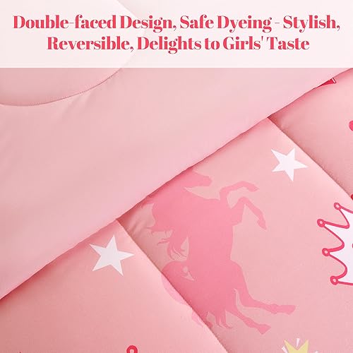 Miniatura 4 de Juego de edredón rosa tamaño individual, juego de edredón alternativo de microfibra de lujo de 5 piezas, fiesta de castillo