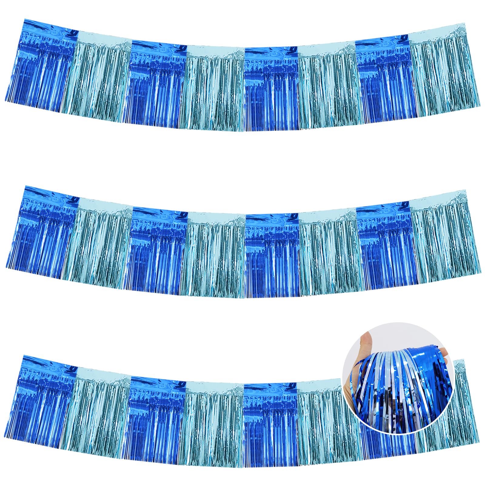 BEISHIDA 3 Pack Blue Light Blue Foil Fringe Garland 30ft Wall Tinsel Banner