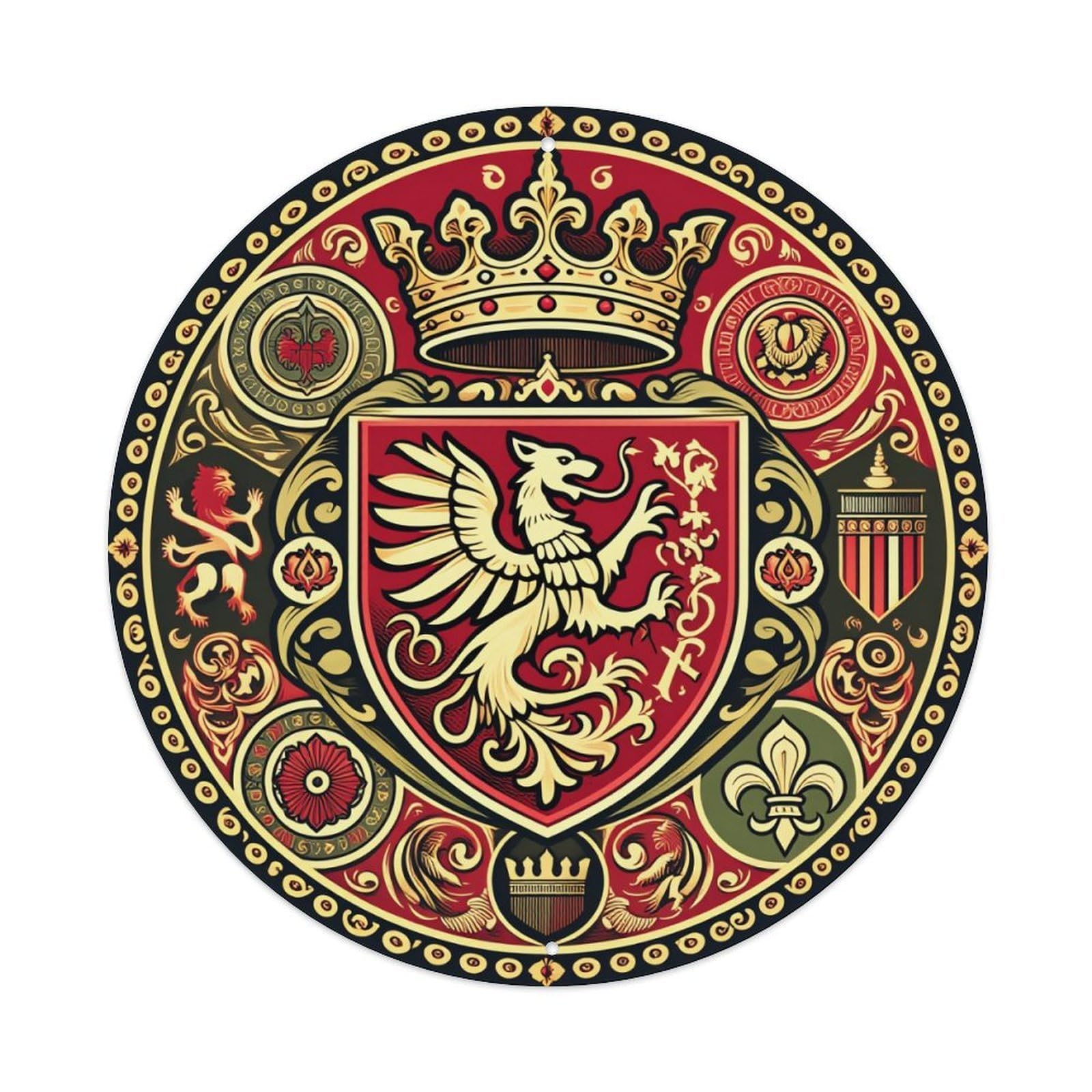 Royal Crest With Griffin And Crown Round Tin Sign Retro Metal Sign for Cafe Bar Pub Home Game Room Gym Club Wall Decoration Vintage Metal Poster 8x8 Inch