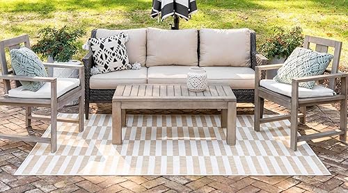 Miniatura 3 de Unique Loom Outdoor Collection - Alfombra de transición para interiores y exteriores, diseño de rayas clásicas, 8 pies x 11 pies, color marrón claro