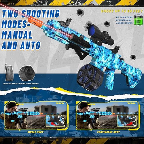 Vista 6 de JIFTOK - Pistola eléctrica de bolas de gel, lanzador automático de bolas de salpicaduras de alta velocidad con más de 60000 y gafas, juguetes