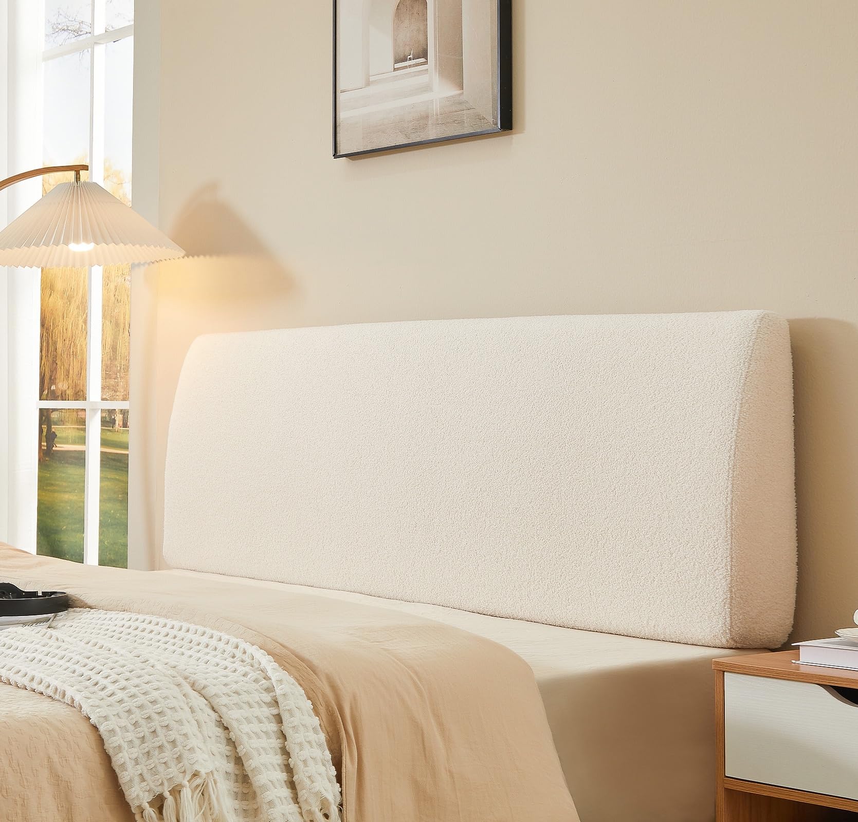 4.7" Upholstered Headboard for Queen Size Bed, Height Adjustable and Ergonomic Headboard, Easy Assemble, Sturdy and Durable, Teddy Velvet, Beige