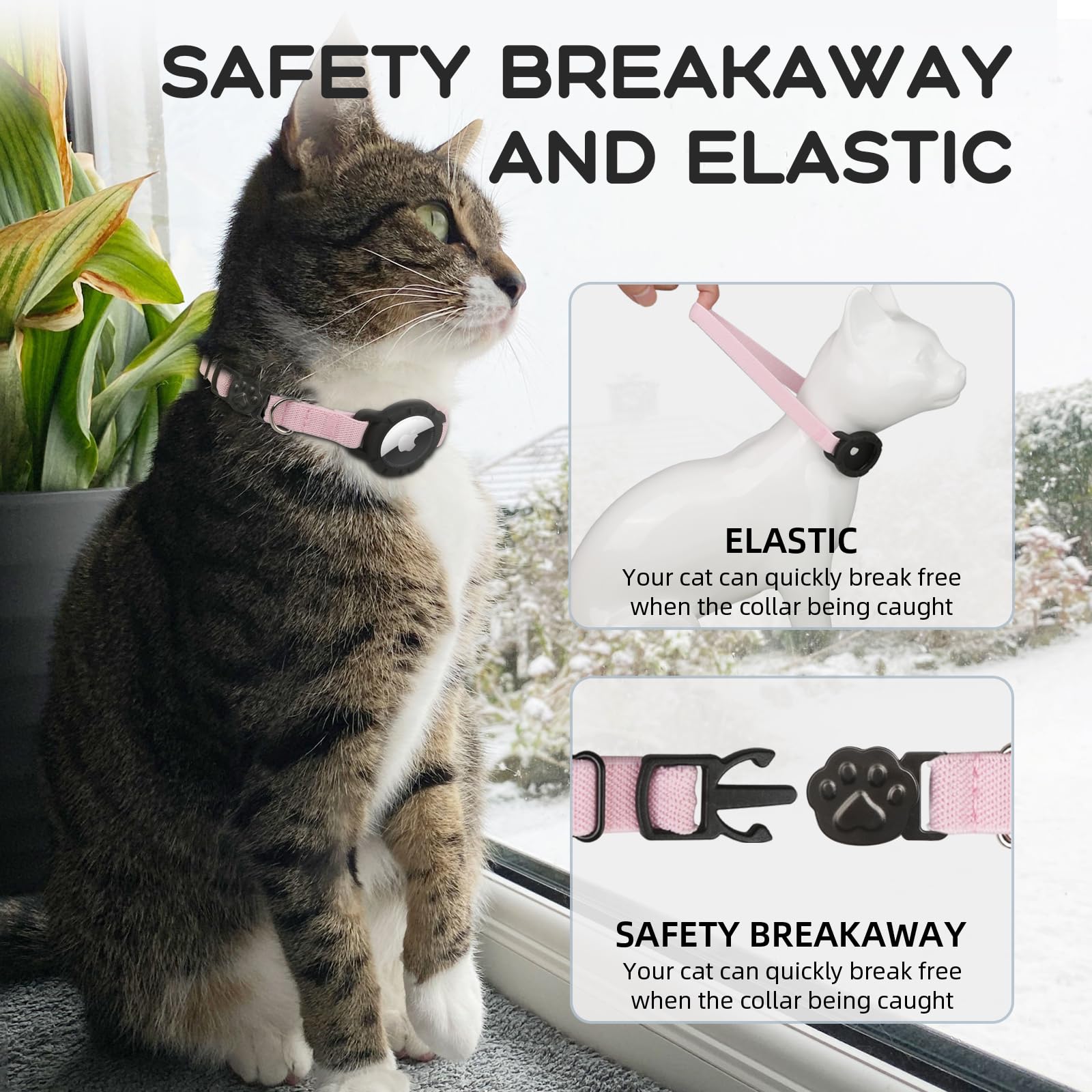 AirTag Katzenhalsbänder, dehnbares Halsband mit Apple Air Tag Halter und Glocke | Breakaway – Ultra Design Elastisch – GPS-Tracking-Halsbänder – verstellbare Größe für Katzen und Welpen 19,1–31,8 cm – (Rosa)