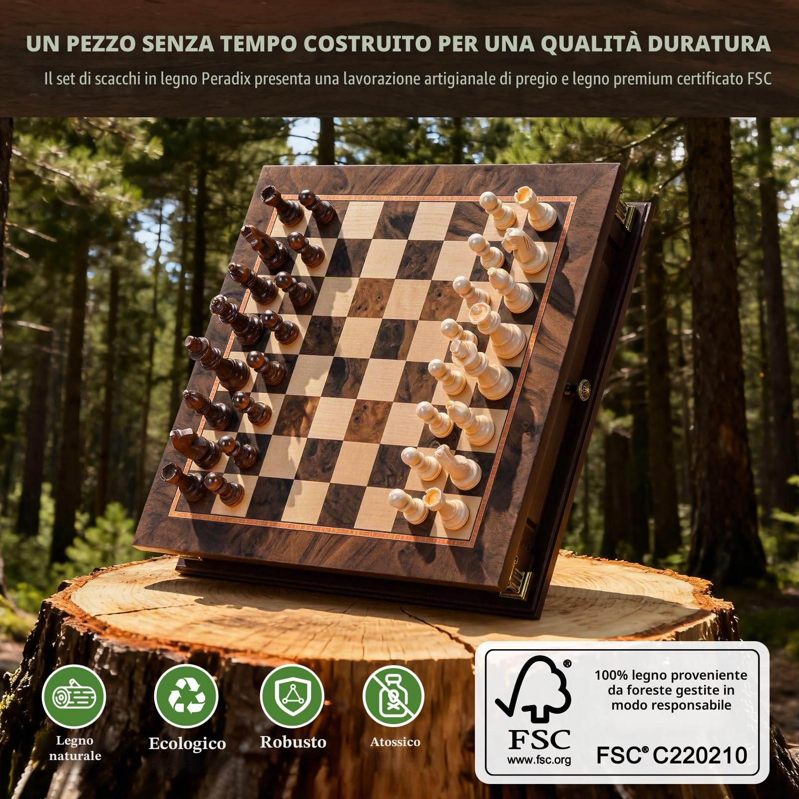 Peradix Set di scacchi magnetici a scacchi con 2 cassetti incorporati, 32 cm classici giochi in legno 2 in 1 con 2 regine extra per bambini e adulti, set da viaggio portatile da gioco di scacchi