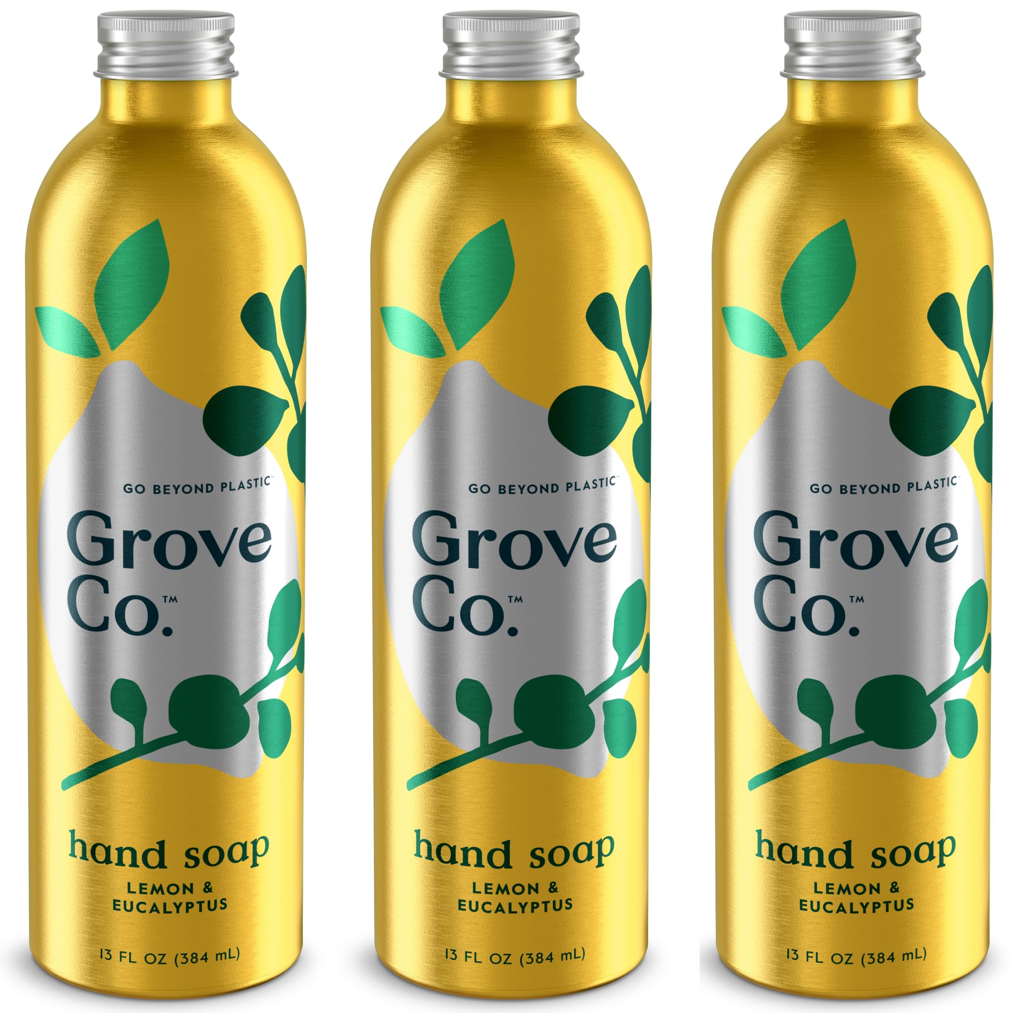 Grove Co. Hydrating Gel Hand Soap Refills (3 x 13 Fl Oz) | Plastic-Free Liquid Hand Soap Refill Set, Leaves Hands Soft and Clean, 100% Natural Lemon &