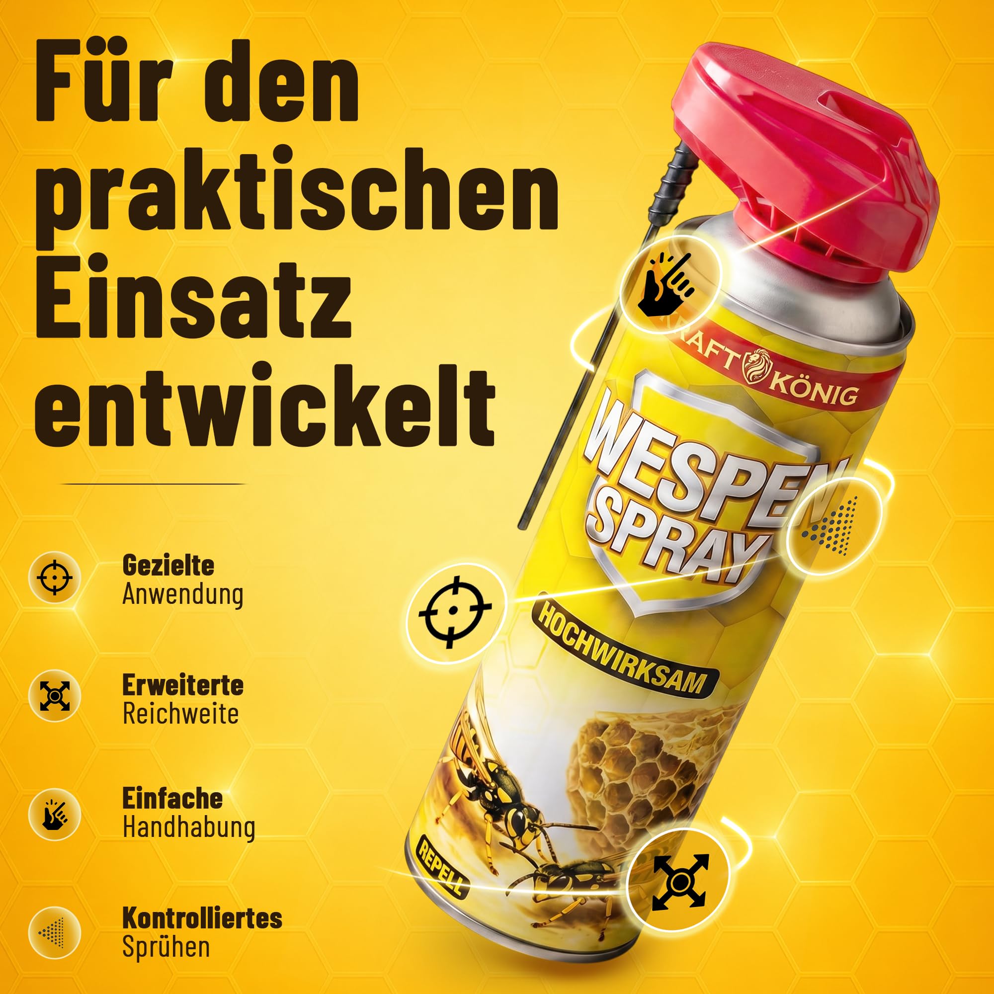 Wespenspray 500ml mit Sprührohr – Gegen Wespen & Wespennester – Sofort- & Langzeitwirkung – Präzises Sprühen aus sicherer Entfernung – Wespen Abwehr für Haus, Terrasse & Garten