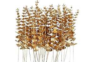 Deluxe 36 Pcs Gold Artificial Eucalyptus Stems 15'' Faux Eucalyptus Leaves Decor...