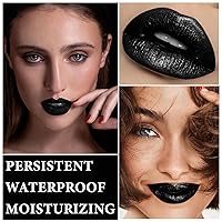 Vista 5 de Juego de delineador de labios y lápiz labial, lápiz labial líquido negro mate de alta pigmentación de larga duración, brillo de labios negro