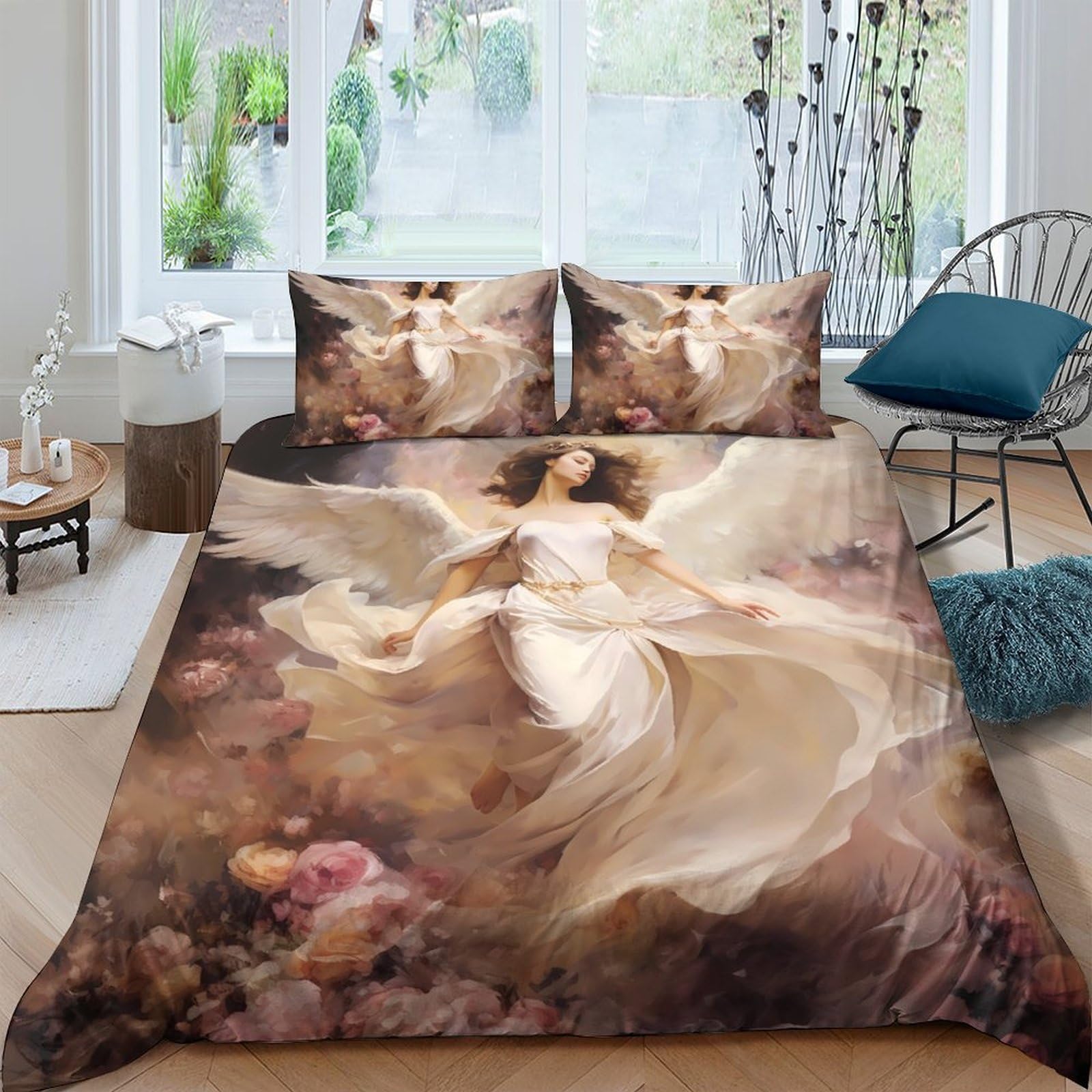 Ctjqhvkz Style-7 3D Printed Angel Art Fitted Sheet Microfiber Soft Breathable Dreamy Figure Mattress Cover For Bedroom Dorm Protection Decor Single（135X200cm）