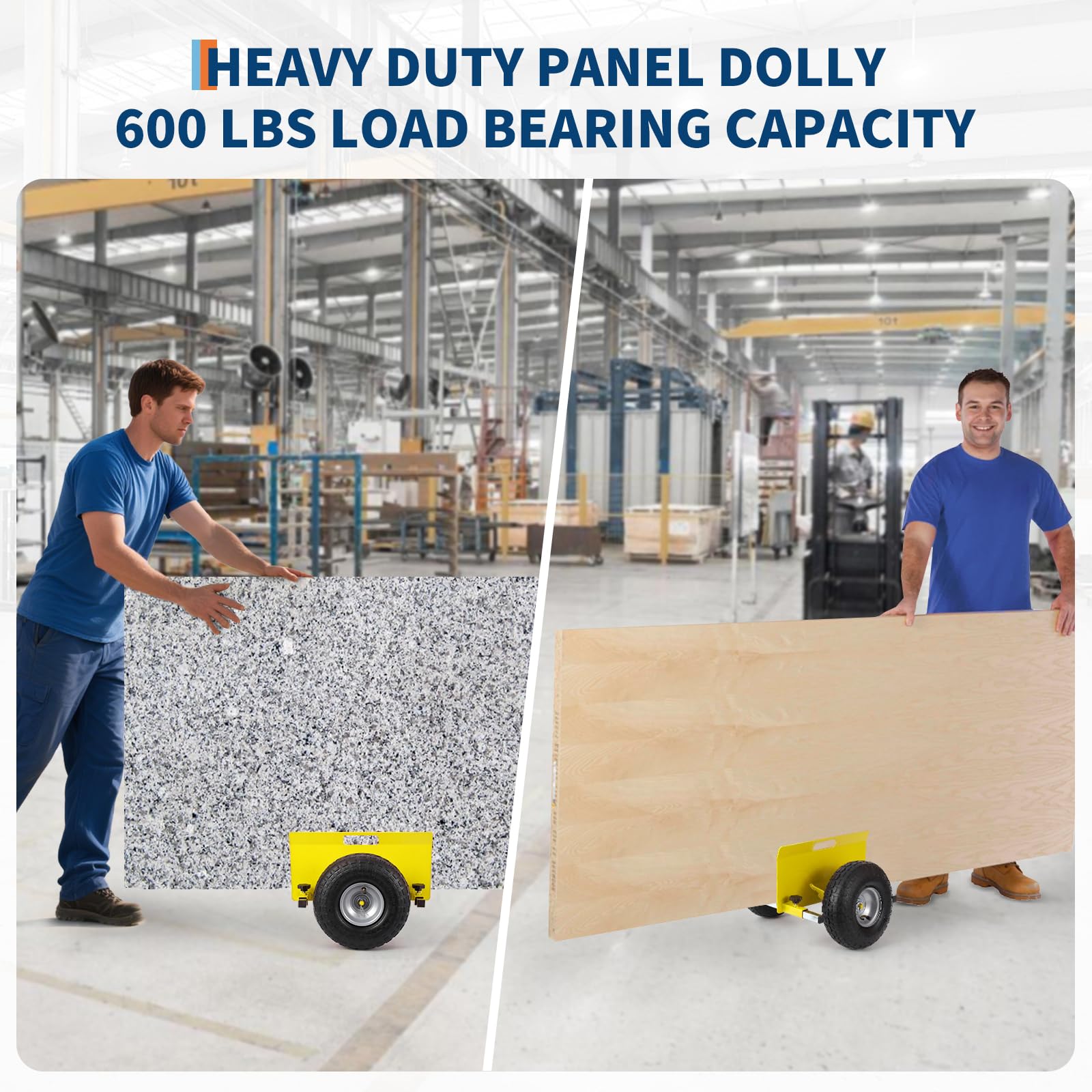 Garvee Chariot de Transport Panneaux et plaques – Capacité 600 LB – Acier Carbone Robuste – Réglable – Pneus gonflables 25 cm – Entier Les terrains – Idéal plâtre, Portes, matériaux – Jaune