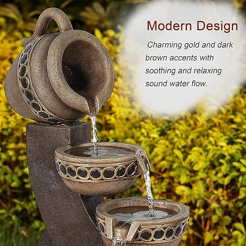 Miniatura 8 de LuxenHome - Fuente de agua para exteriores, jarras en cascada de poliresina de 5 niveles, fuentes y cascadas, decoración de fuente de agua