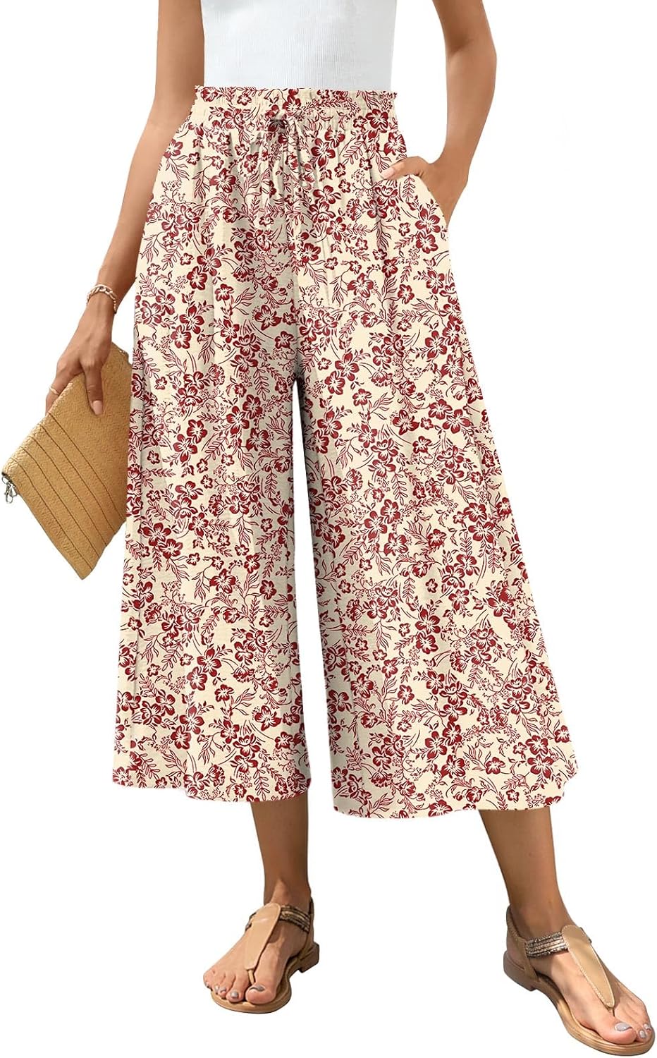 Bestbee Womens Capri Palazzo Pants Dressy Casual Wide Leg Pant Gaucho Capris with Pockets