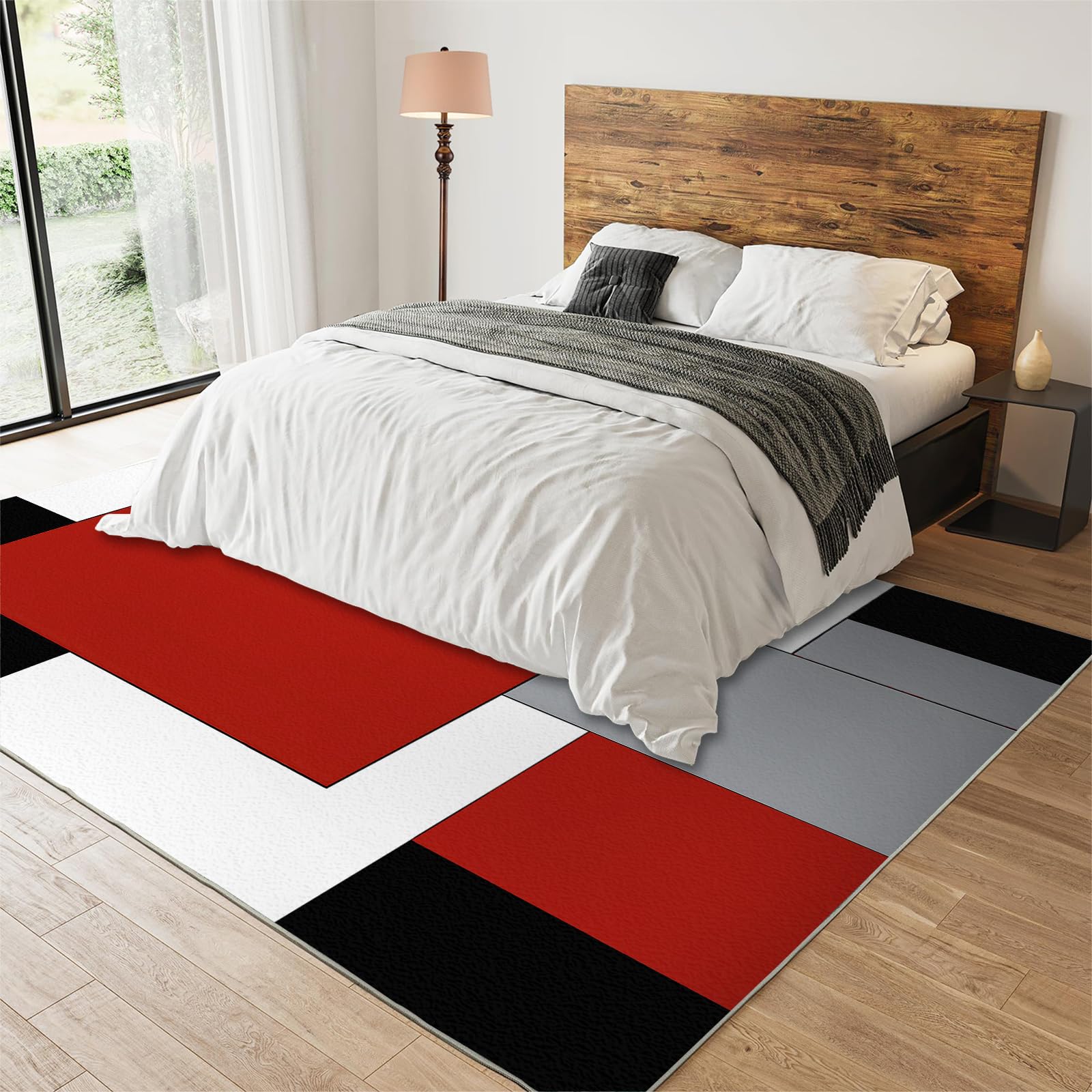 Amazon.com: 2x3 Modern Geometric Rug, Red Black White Gray Square