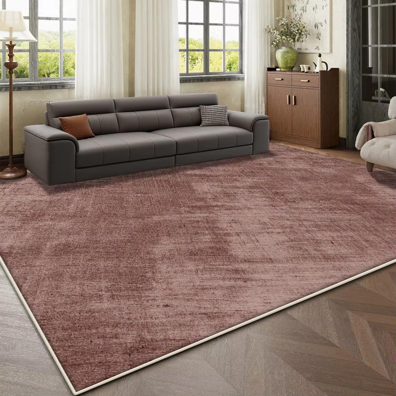 Tapis de salon lavable grand format 150x210 anti-glisse uni