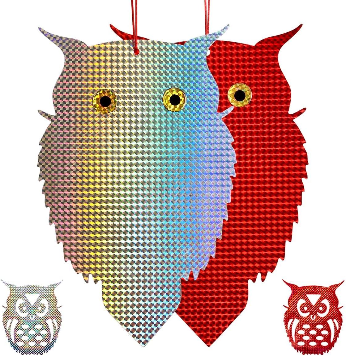 OFFO Owl Decoy for Pigeon Deterrent Hanging Outdoors Reflective Plastic