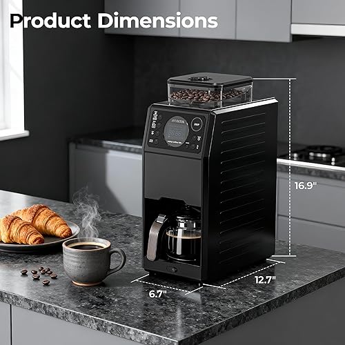 Miniatura 6 de Cafetera programable de 5 tazas con molinillo integrado, cafetera de goteo automática con temporizador, tanque extraíble, jarra de vidrio de 22