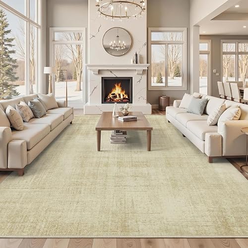Joydeco 10x14 Washable Area Rugs for Living Room, Boho Beige Bedroom Rug | Neutral Abstract Low Pile Soft Pet and Child Friendly Indoor Throw Carpet for Dining Room Guest Room Farmhouse Home Office