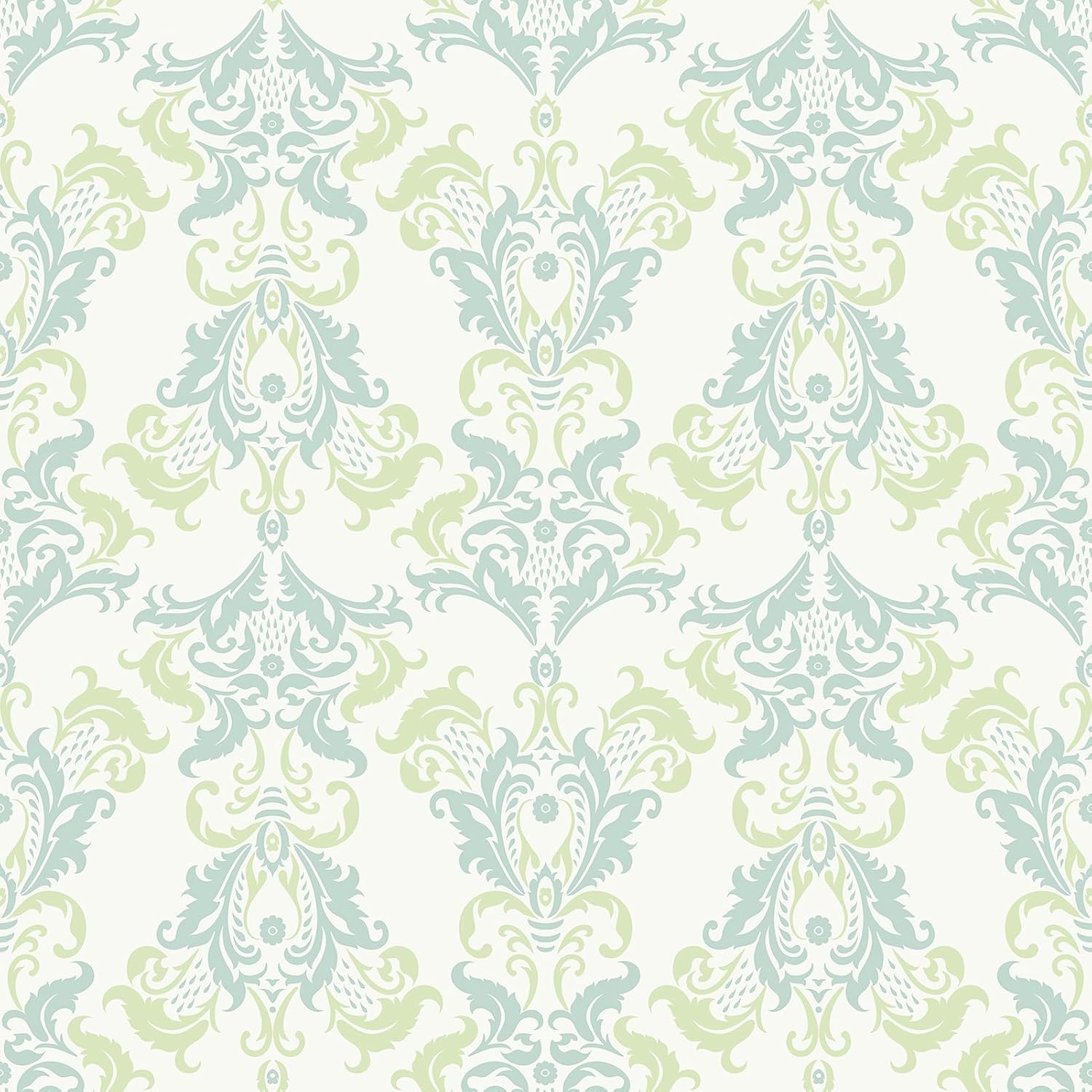 Damask Floral Peel and Stick Wallpaper Green and Blue Paisley Damask Wallpaper Boho Floral Contact Paper Removable Self Adhesive Wall Paper Decorative for Bedroom Cabinets DIY Vinyl 17.5"×118"