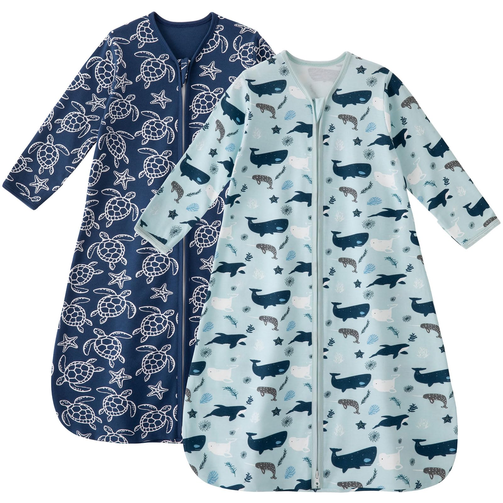 Unnivoll Baby Sleep Sack 12-18 Months 100% Cotton Long Sleeve Wearable Blanket Baby Sleep Bag with 2-Way Zipper 2 Pack 0.5 Tog Sleeping Sack for
