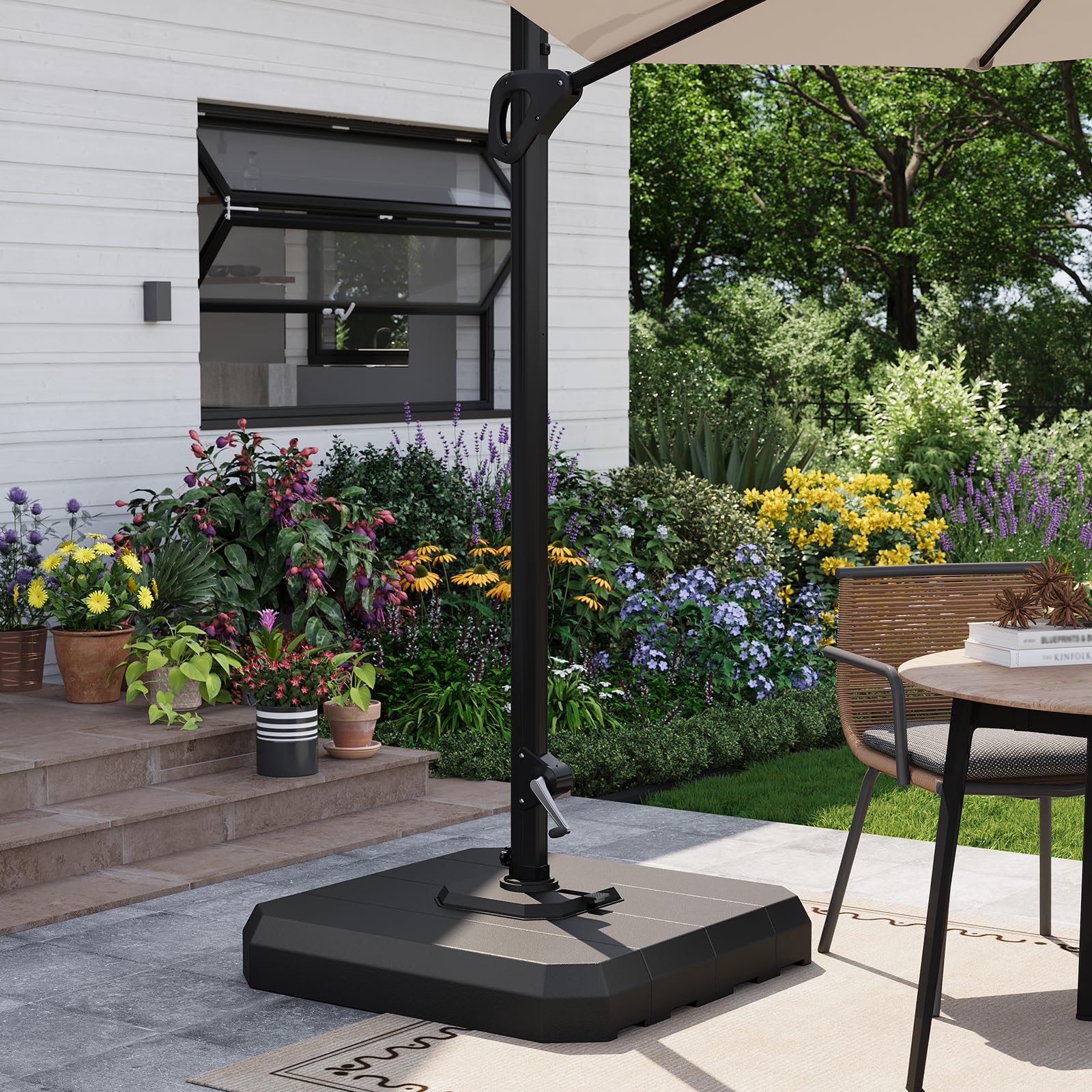 Garvee 4-Piece Patio Umbrella Stand for 10-15FT Cantilever Umbrella, 330lb Capacity Outdoor Umbrella Base, Filled with Water or Sand, Heavy Duty Market Umbrella Holder for Patio, Deck, Poolside : Patio, Lawn