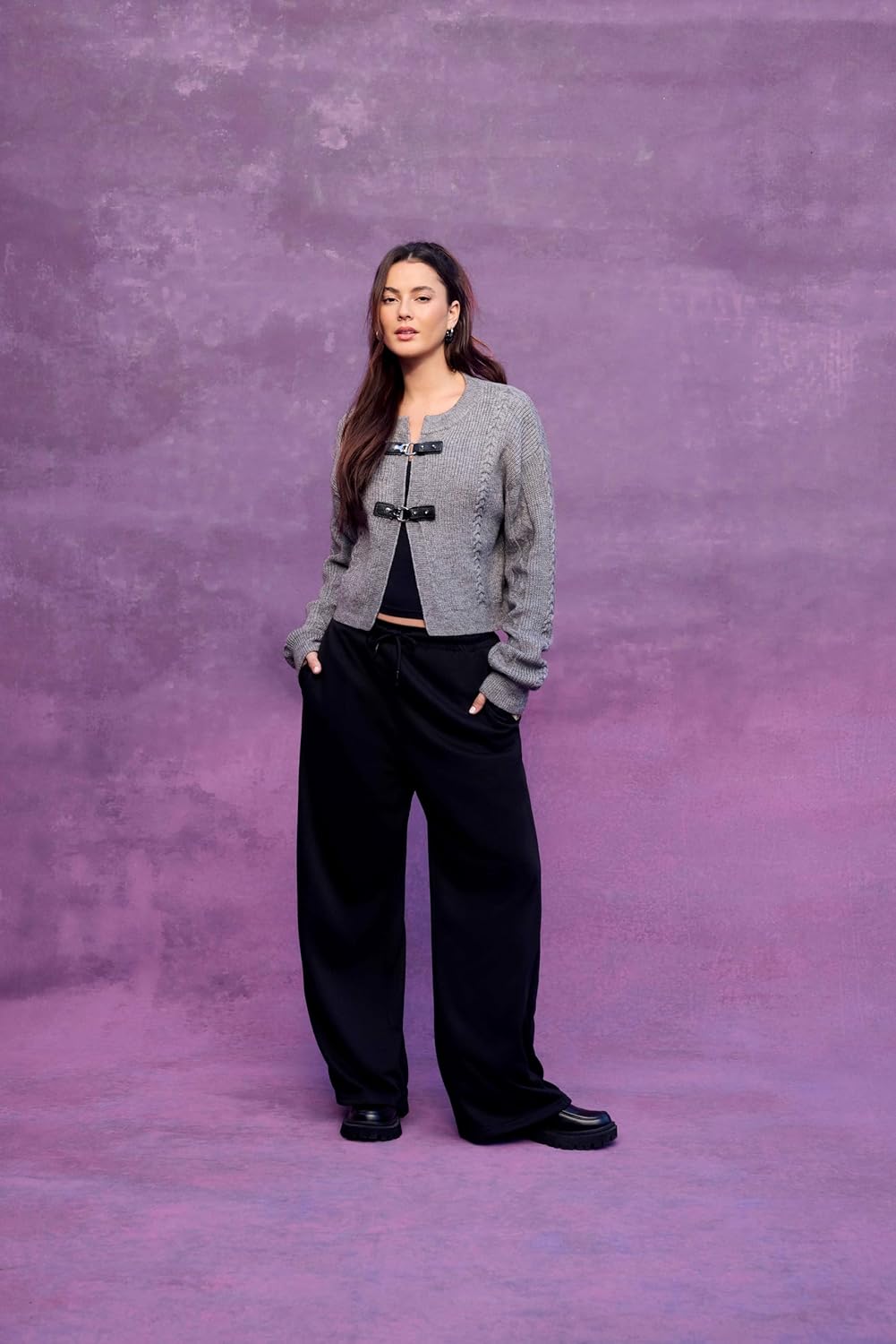 CIDER Cardigan Sweater for Women Round Neck Buckle Sweater Knitted Crop Top Long Sleeve Open Front Outerwear - Image 5